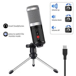 Condenser Microphone With Tripod USB Computer Studio Microphone For PC Microphone For Phone Karaoke Microphone With Sound Card