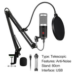 Condenser Microphone With Tripod USB Computer Studio Microphone For PC Microphone For Phone Karaoke Microphone With Sound Card
