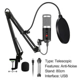 Condenser Microphone With Tripod USB Computer Studio Microphone For PC Microphone For Phone Karaoke Microphone With Sound Card