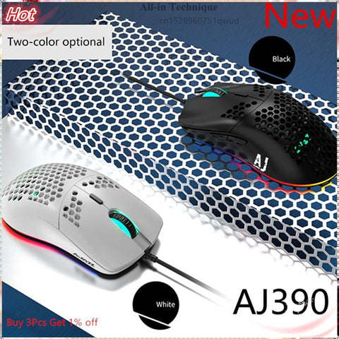 Ajazz New Lightweight Wired Mouse AJ390  Hollow-Out Gaming Mouce Mice 6 DPI Adjustable 7Key AJ390R