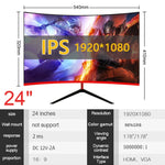 IPS 32 Inch LCD Curved Screen Monitor Gamer 1920×1080p HD Display Gaming Monitor for Desktop HDMI Computer 24“ Monitor PC